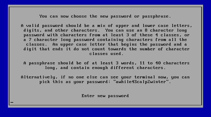 The password policy (configurable) is enforced even for the initial root password