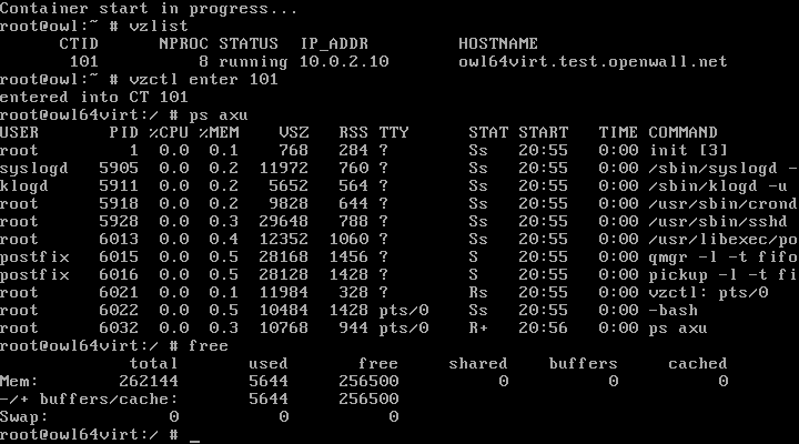 Listing the running OpenVZ containers and entering a container from the host