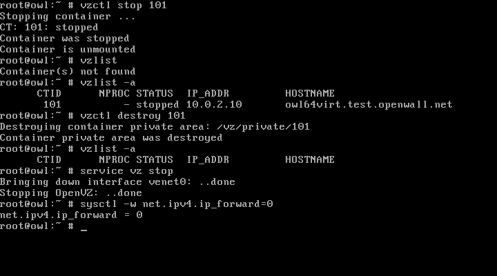 Stopping and destroying an OpenVZ container