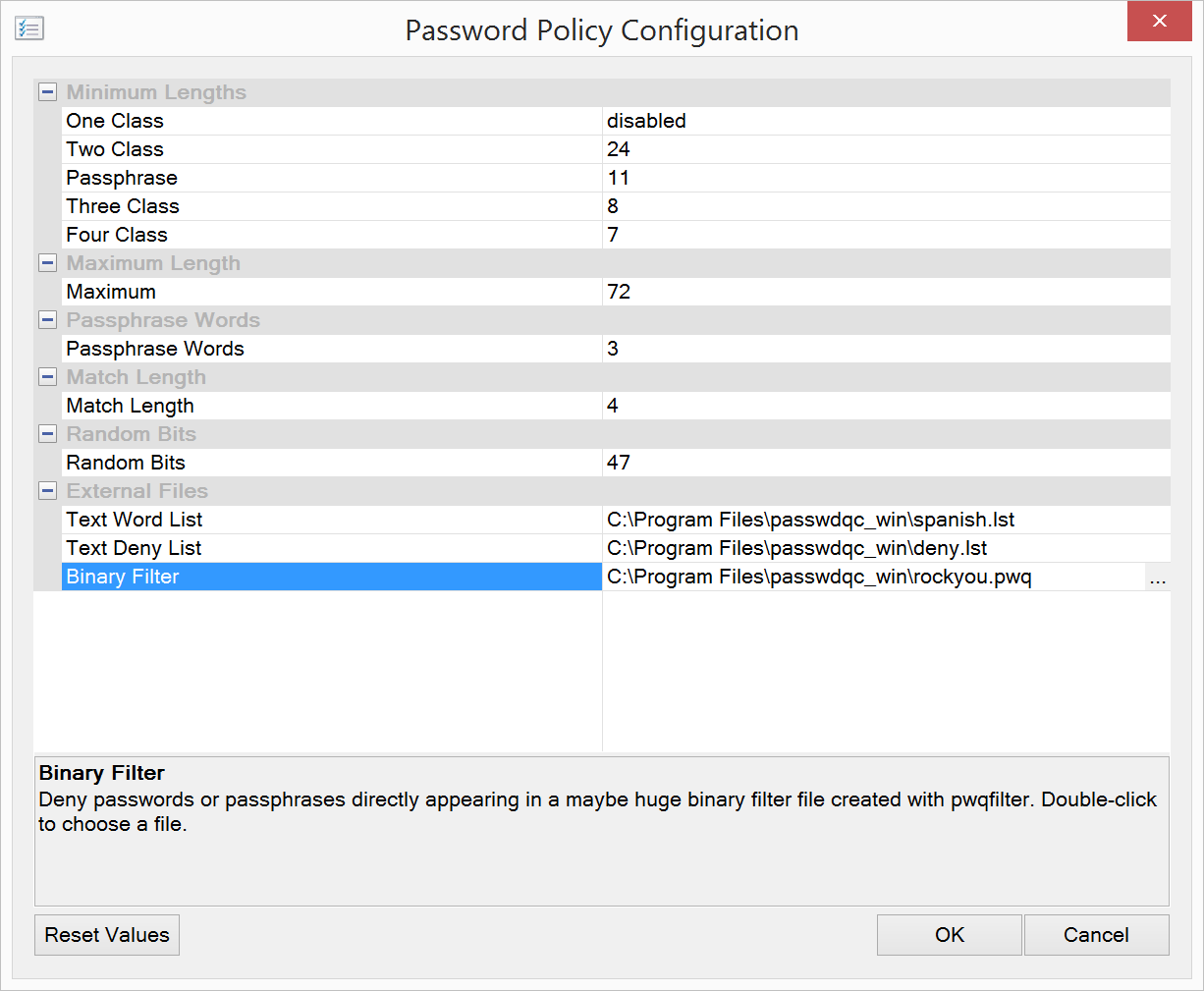 passwdqc for Windows - Configuration utility