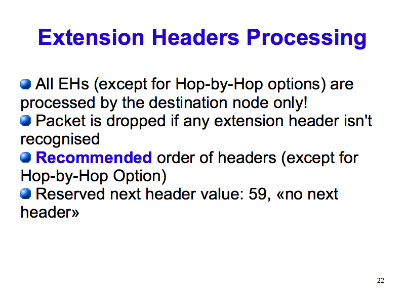Extension Headers Processing (IPv6: What, Why, How - Slide 22)