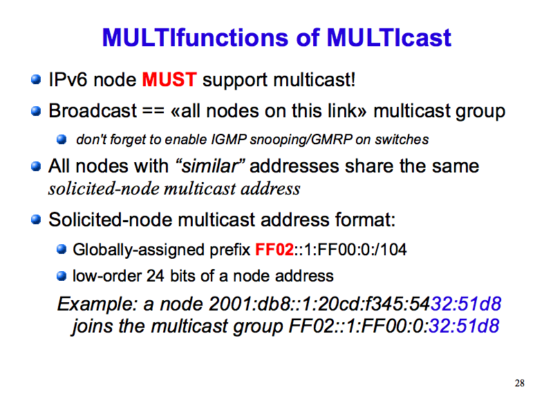 MULTIfunctions of MULTIcast (IPv6: What, Why, How - Slide 28)