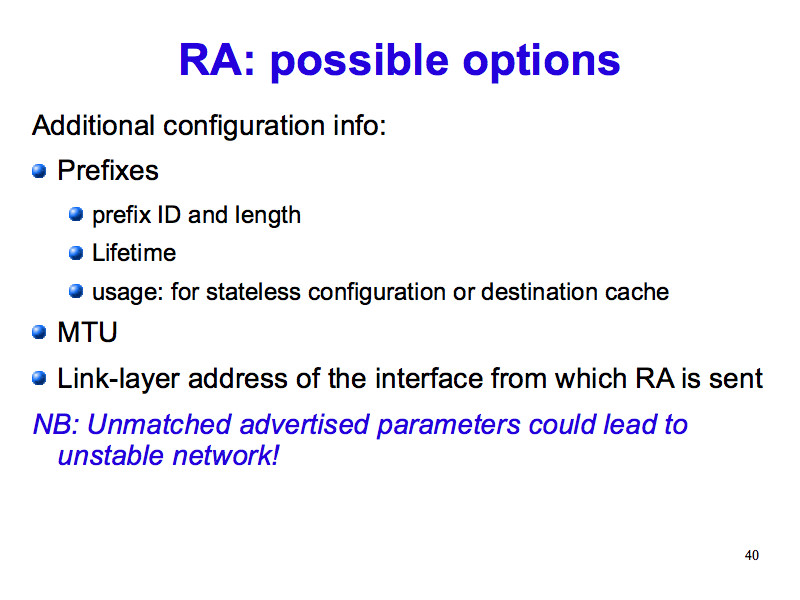 RA: possible options (IPv6: What, Why, How - Slide 40)