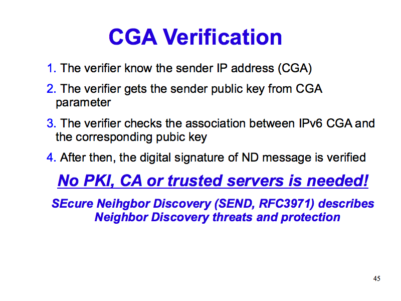 CGA Verification (IPv6: What, Why, How - Slide 45)