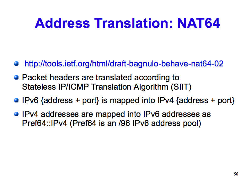 Address Translation: NAT64 (IPv6: What, Why, How - Slide 56)