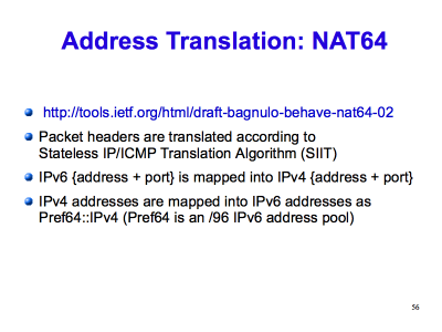 [ Address Translation: NAT64 (Slide 56) ]